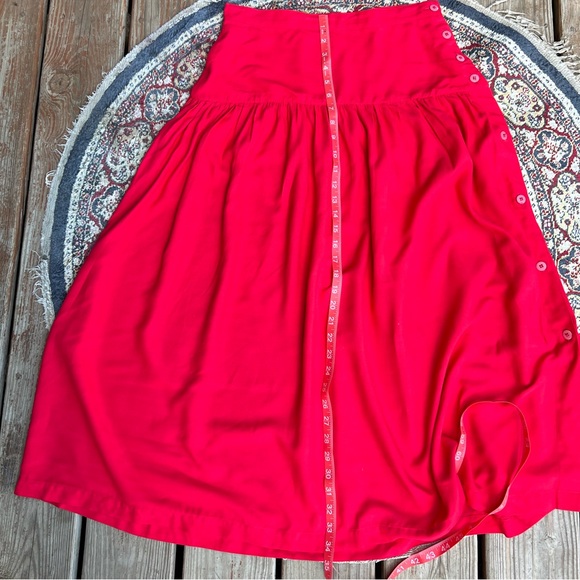 Vintage French Connection Hot Red Basque Waist Side Button down Midi Skirt - Picture 7 of 14